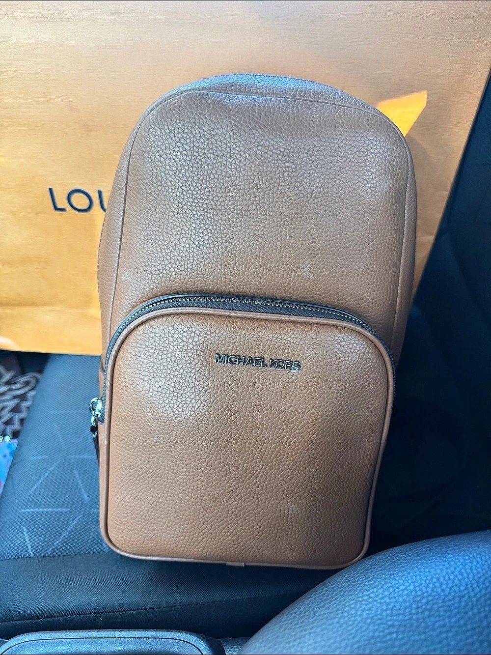 Michael Kors Cooper Pebbled Leather Sling Pack Brown & Black